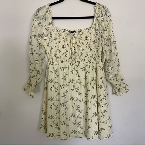 Lulu's “Doting Over You” Light Yellow Floral Print Smocked Mini Dress - Picture 3 of 7